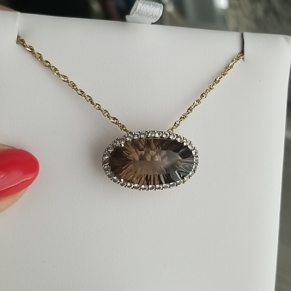 Large Smoky and white topaz necklace